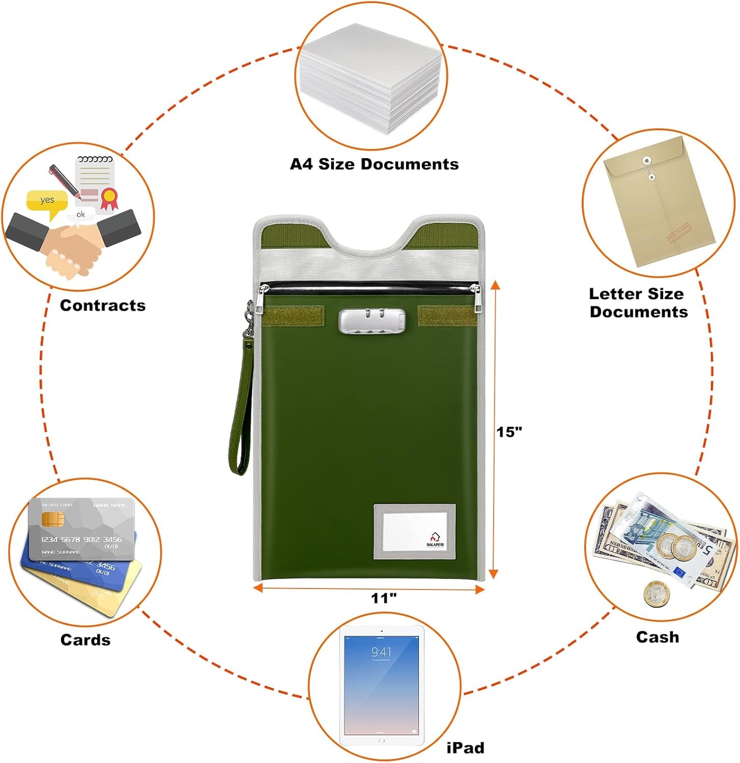 Fireproof Document Safe Bag with Lock